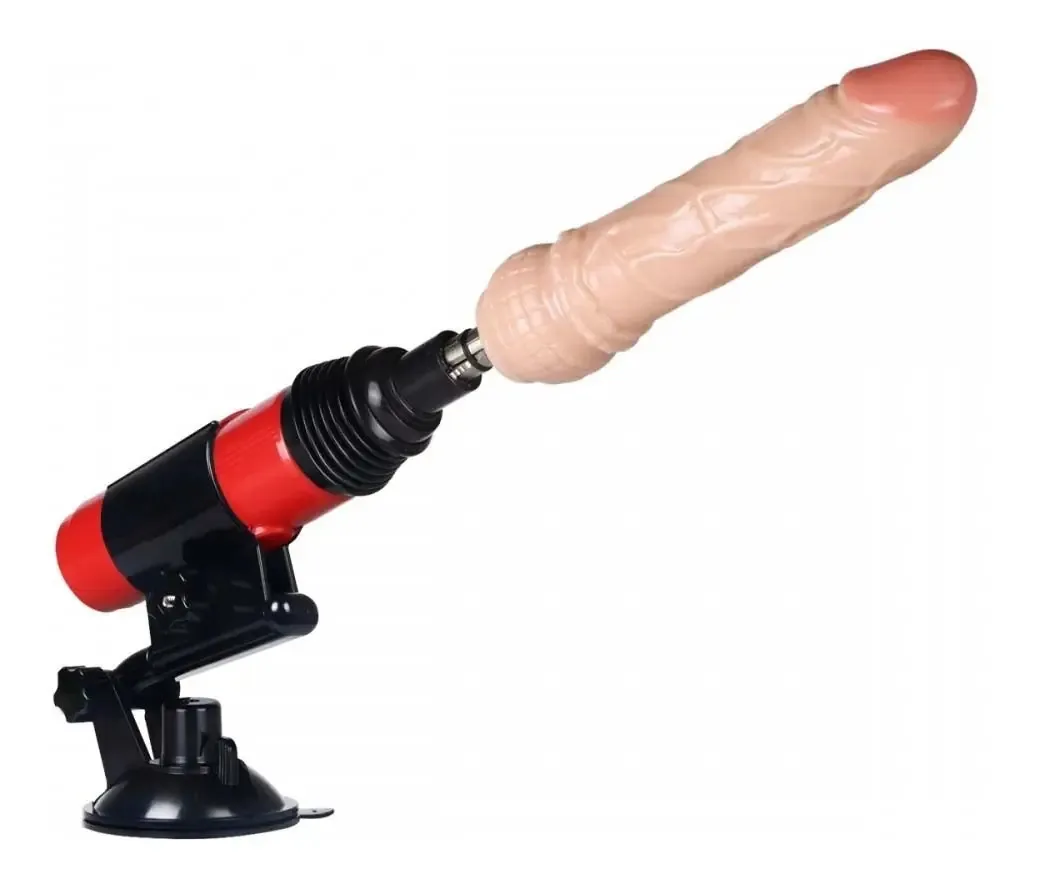 Máquina De Sexo Formato Pistola Com 2 Próteses E 1 Plug Anal Cor Vermelho