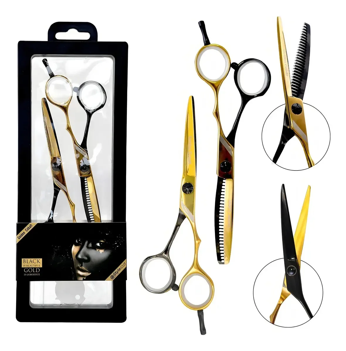 Kit Tesouras Cabeleireiro Tesoura Desbaste Golden Cobalt