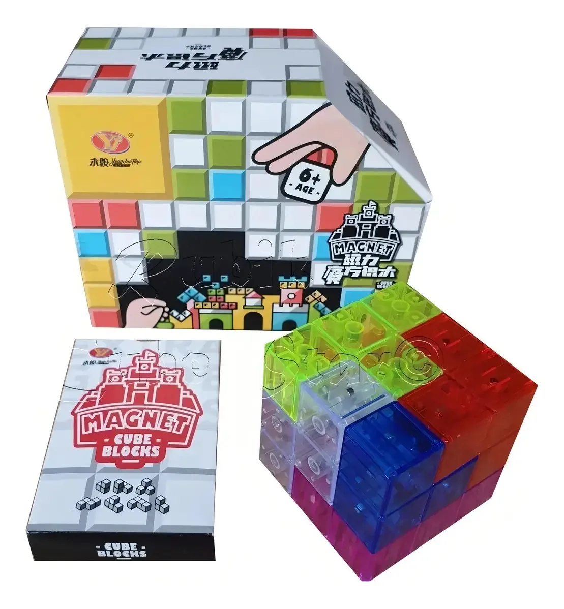 Cubo mágico cúbico de 3x3x3 peças YJ Soma cubo soma transparente