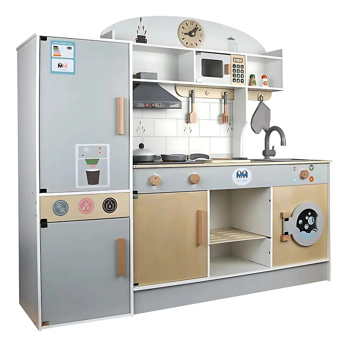 Cozinha didática de madeira combinada Triple Fun, cor cinza
