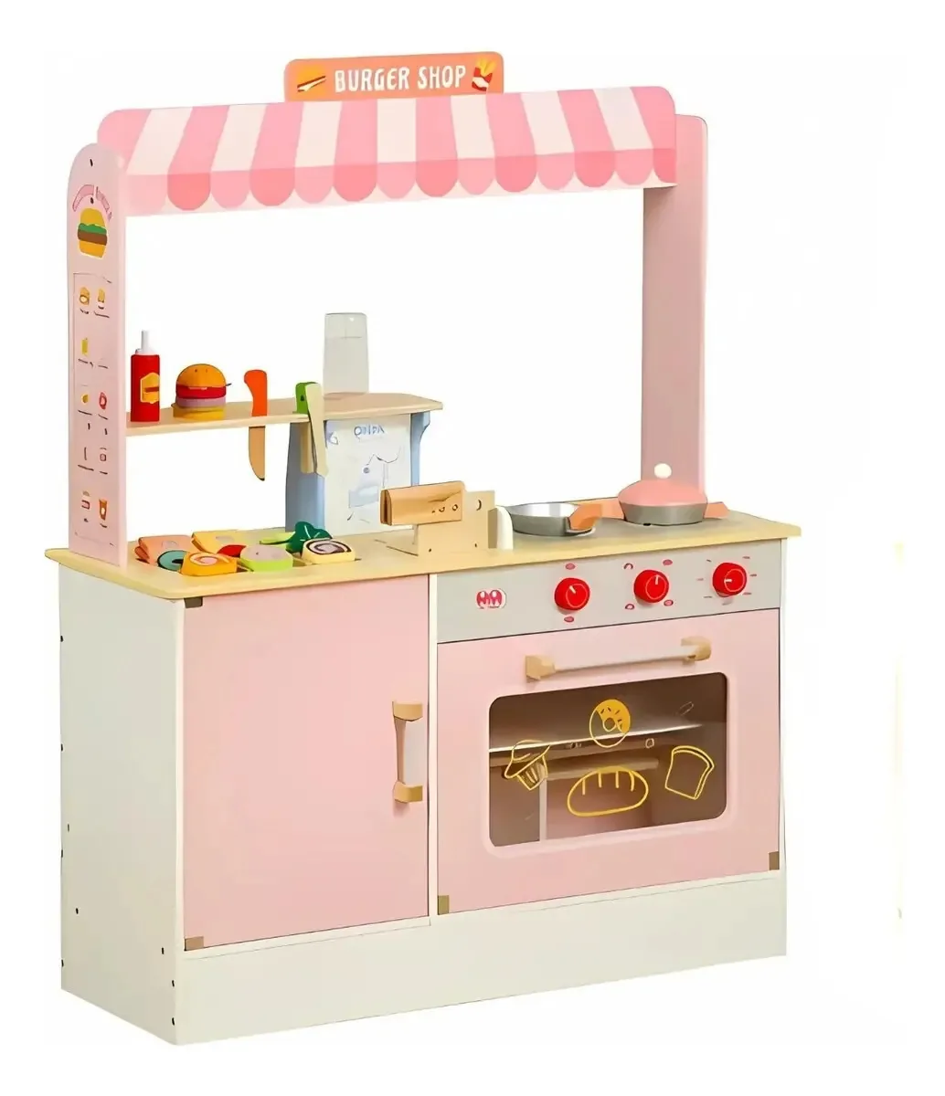 Burger Shop | Cozinha didática de madeira bege