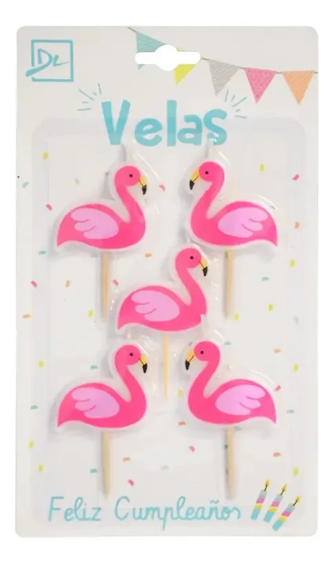 Velas Flamingo em fúcsia e rosa X 5