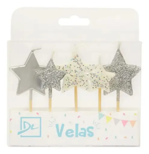 X 10 velas de estrela de aniversário prateadas e brilhantes