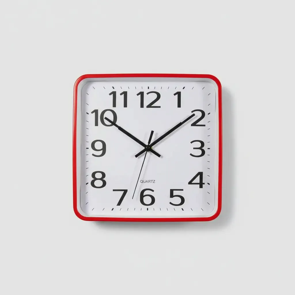 Relógio de parede quadrado decorativo simples para parede branca vermelha