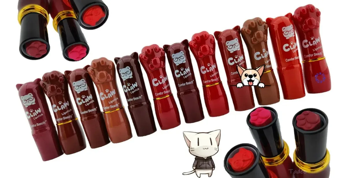 12 batons Kawaii Cat Fingerprint + estojo de cosméticos - vinhos tintos, café e laranja