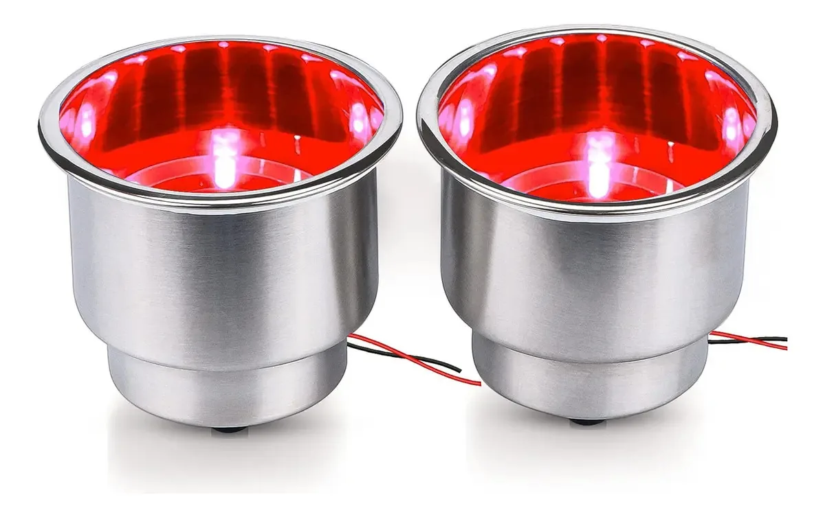 Suporte para copos de aço inoxidável LED vermelho de 2 peças