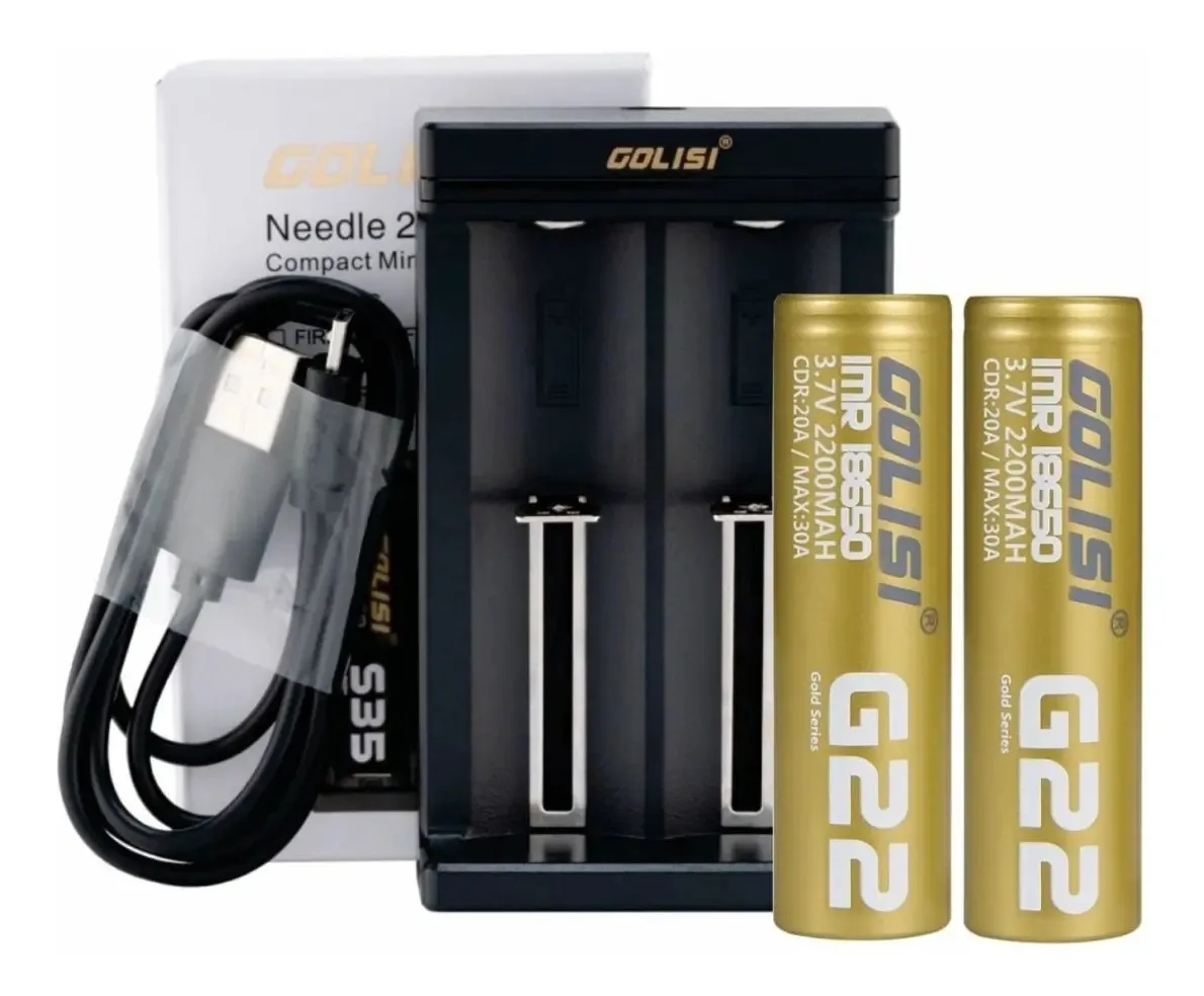 2 baterias Golisi G22 2200mah 20a 3.7v 18650 com carregador