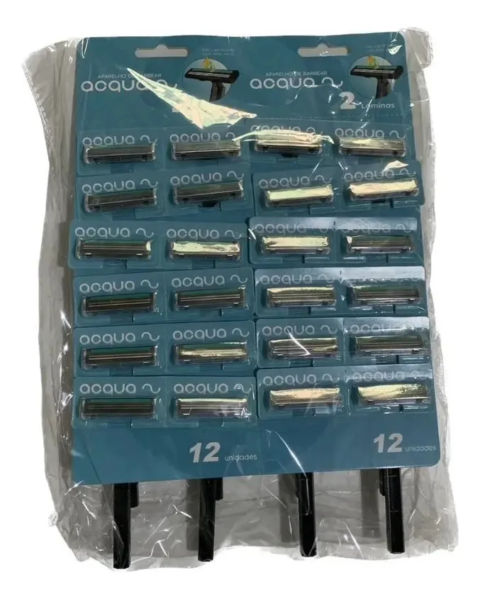 Kit de Lâminas de Barbear Acqua, com 2 Lâminas e Aloe Vera, 12 Unidades