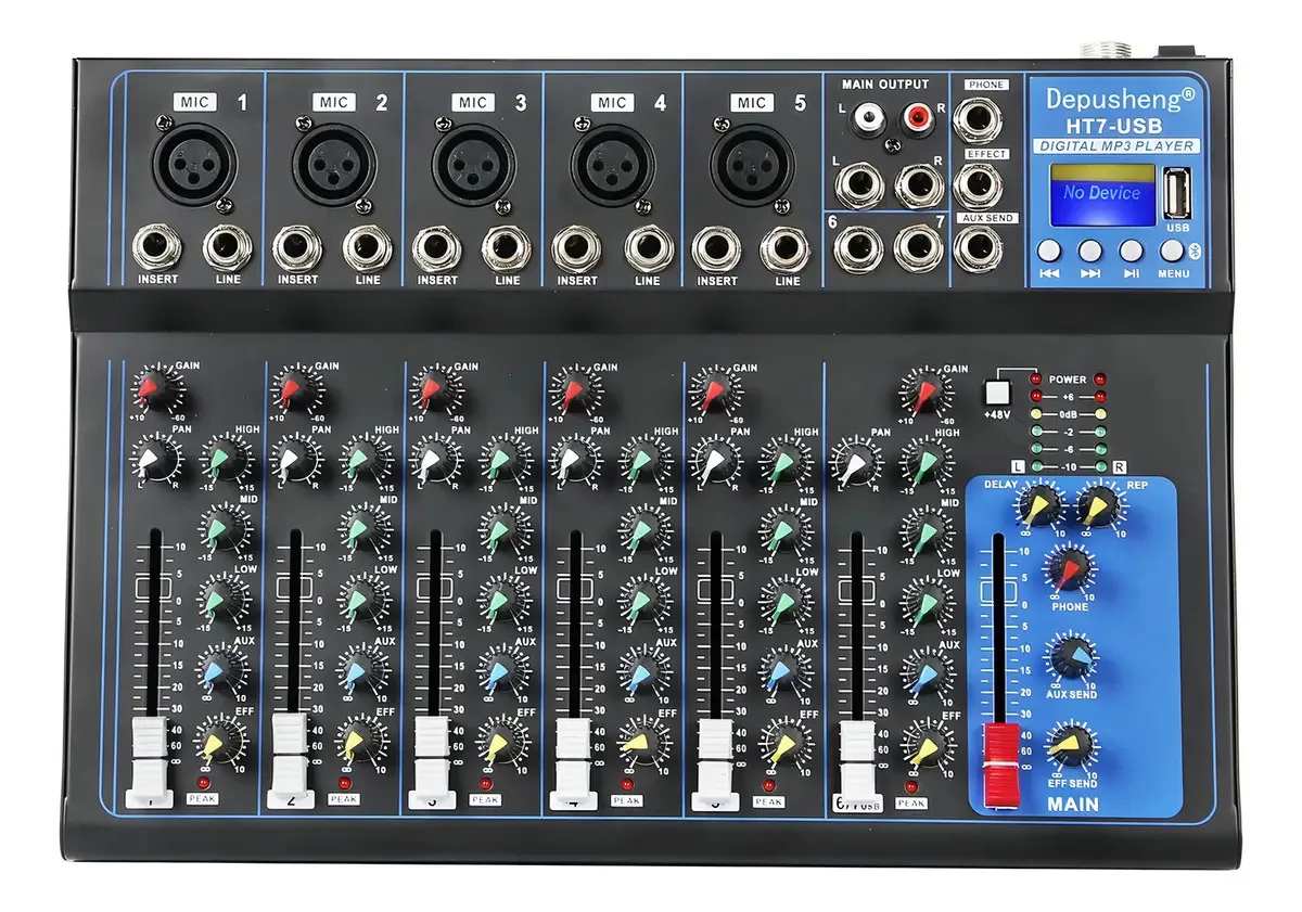 Mesa De Som Analógica Depusheng Ht7 7 Canais Usb