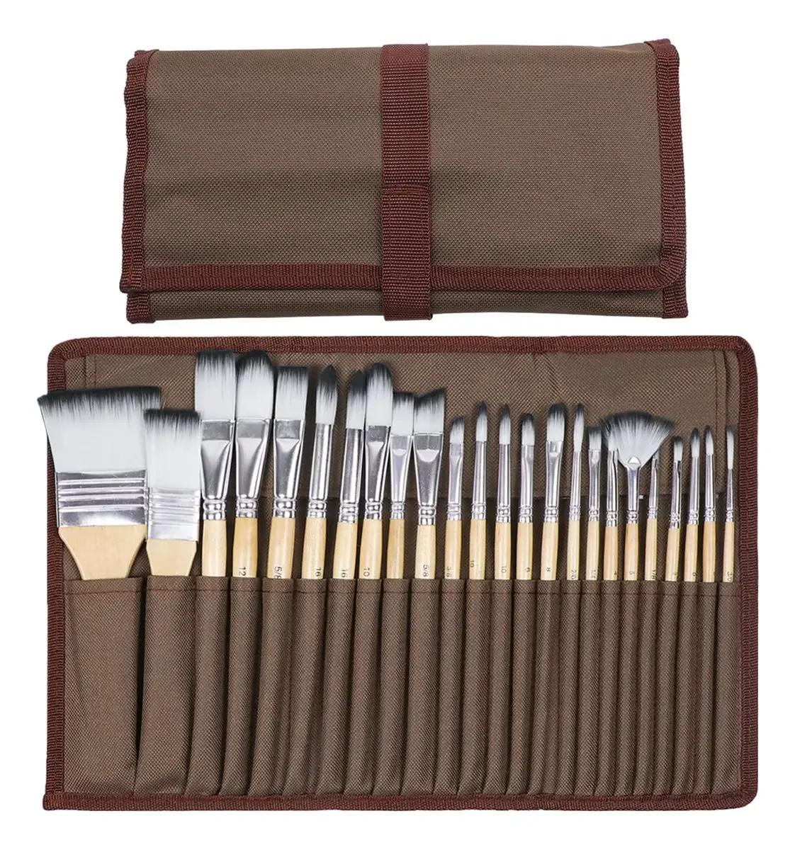 Conjunto de 24 pincéis de pintura artística com estojo orgânico