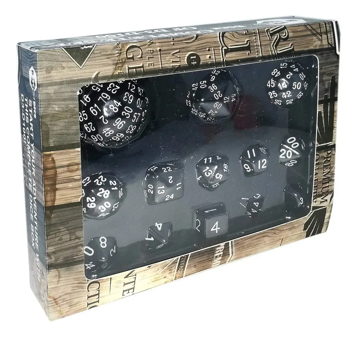 Conjunto Completo de Dados Poliédricos Bescon, 13 Peças D3-d100, Jogo de Dados de 100 Faces, Preto Opaco