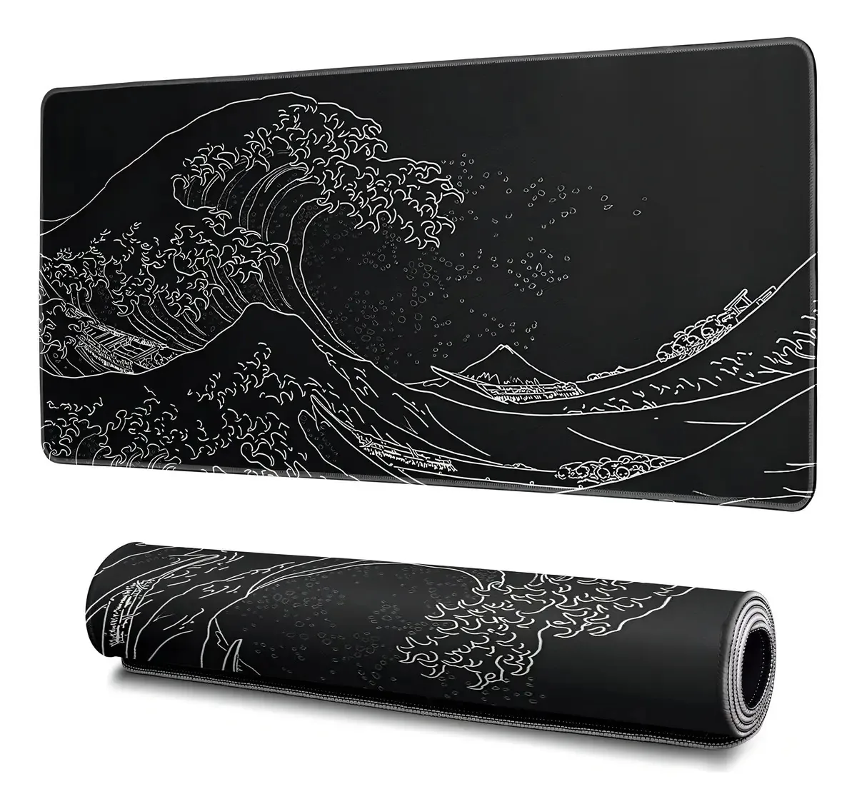 Mouse pad japonês para jogos, cor preta, ABS. Cor: Onda do mar japonesa