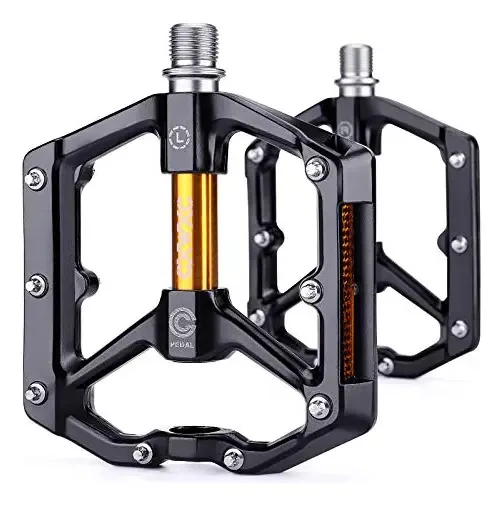Cxwxc Pedais de Bicicleta de Estrada/mtb Pedais de Bicicleta de Liga de Alumínio Pedal de Bicicleta de Montanha com Pinos Antiderrapantes Removíveis (preto-laranja)