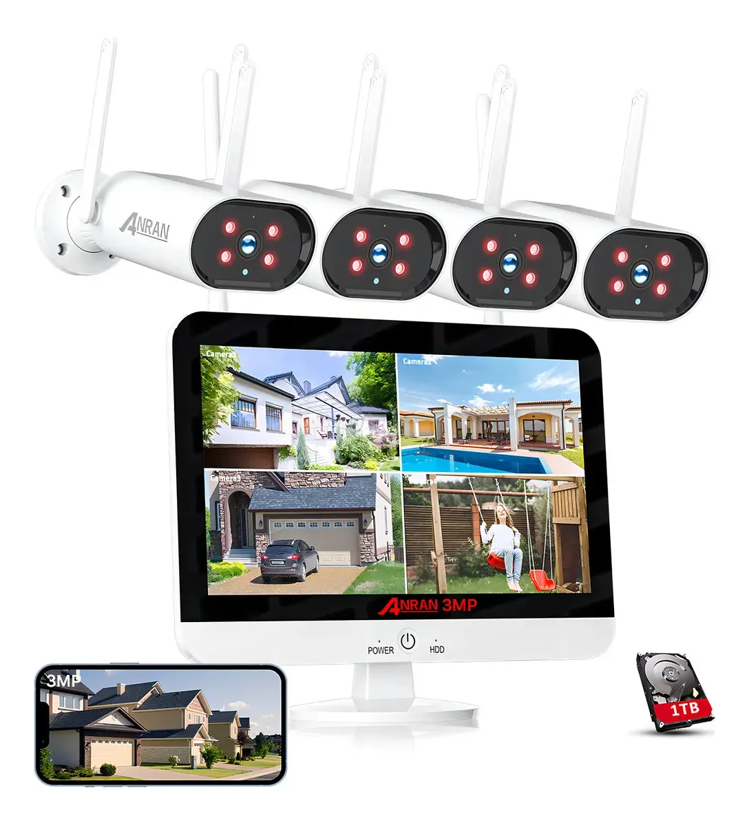 Kit Câmaras De Segurança Anran Wireless K04W6600 Color Blanco