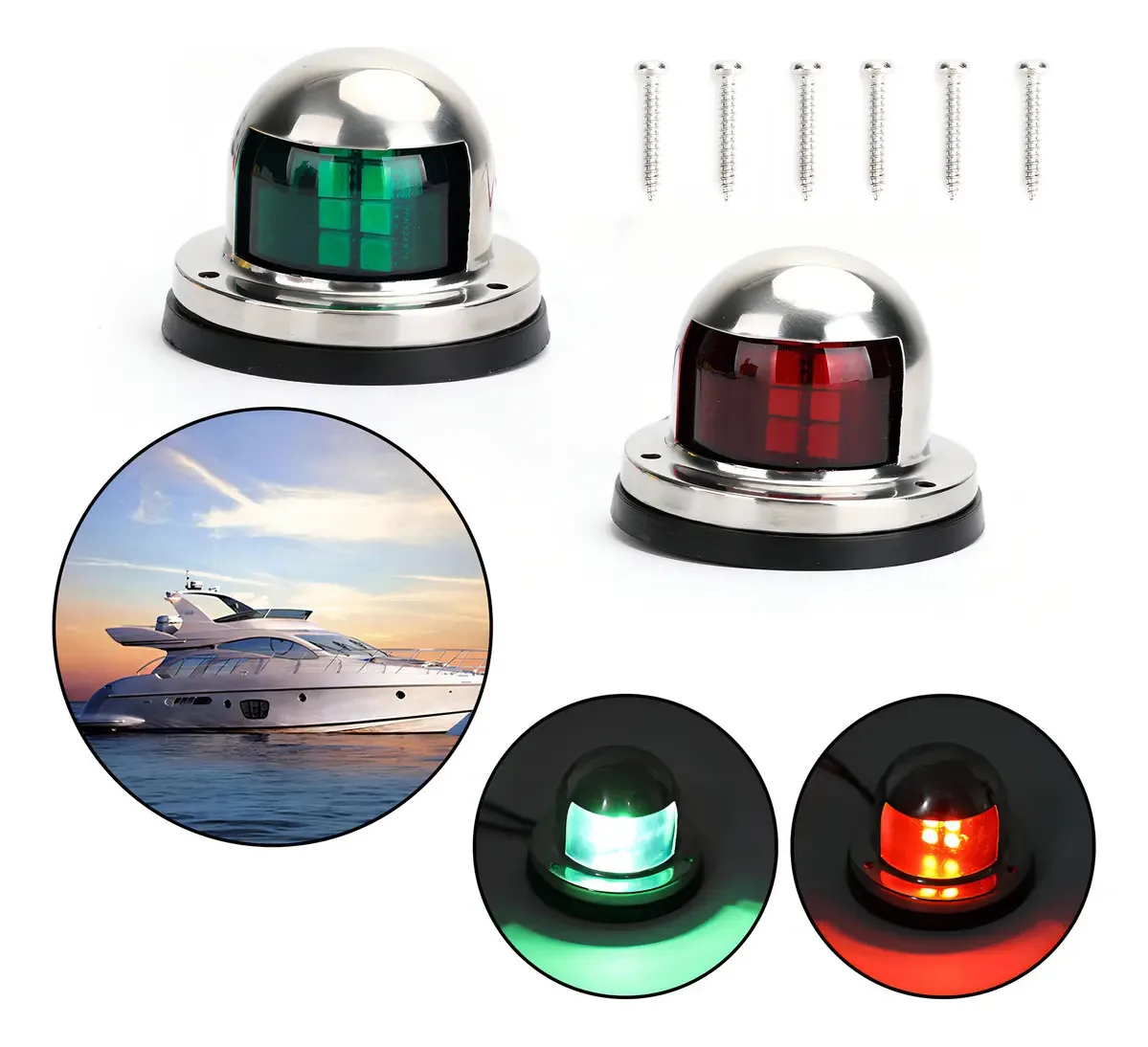 2 luzes de navegação LED LED para vela, barco, iate, luz vermelha e verde