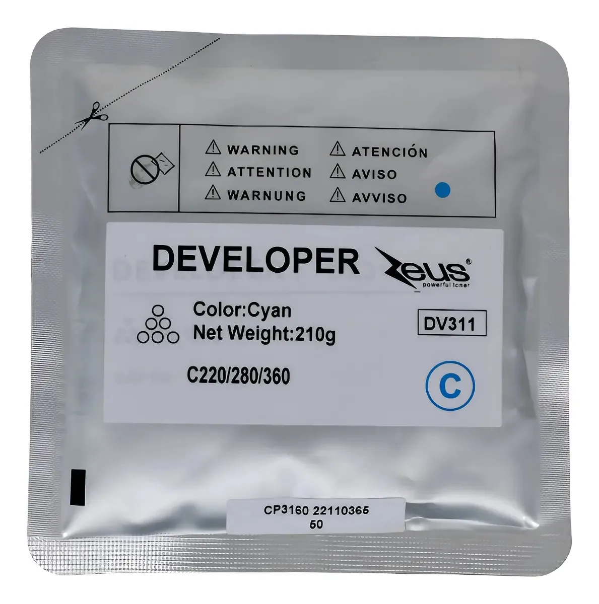Developer Zeus Compatível Para Konica Dv-311 C220 C280 C360 Ciano