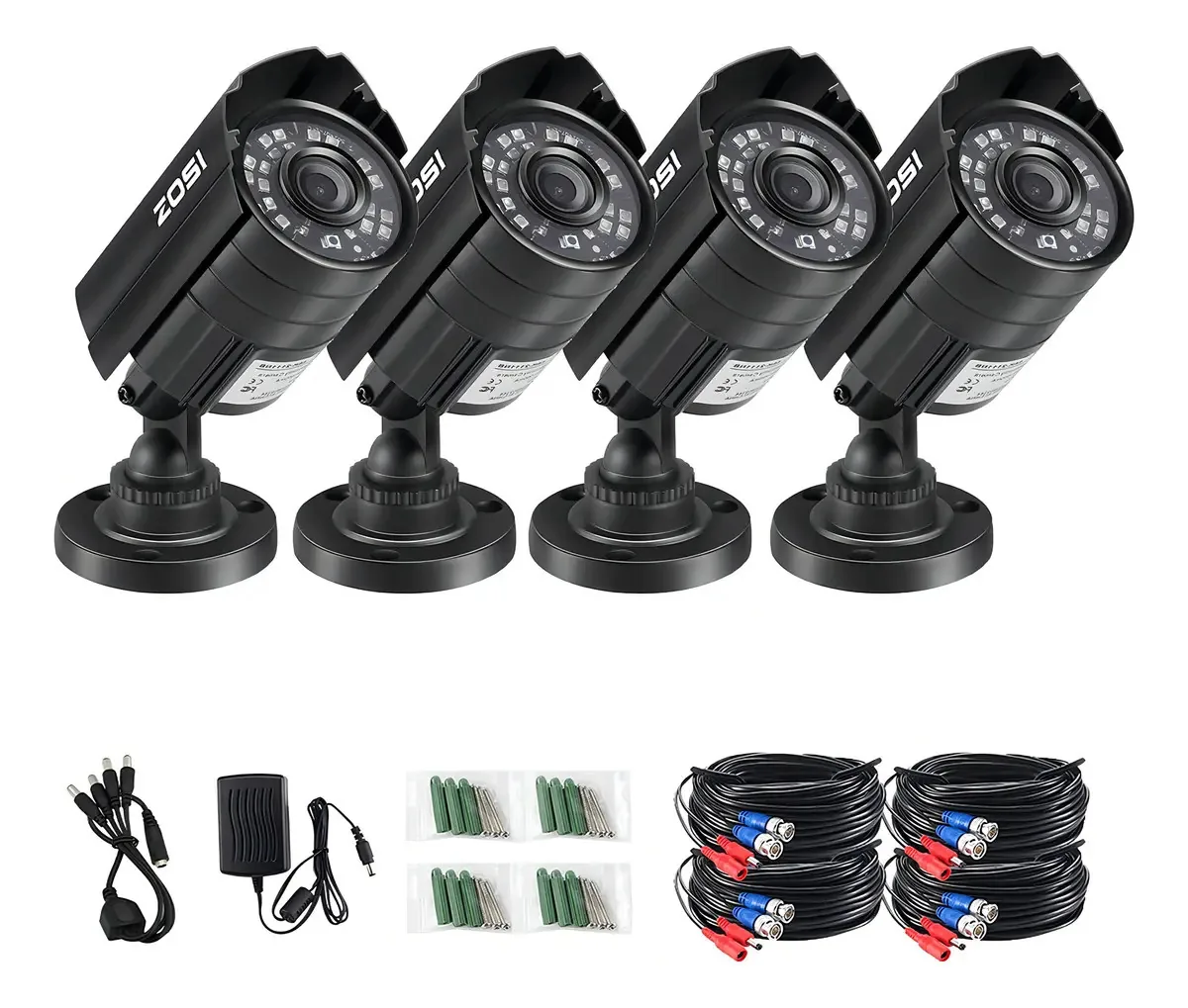 Zosi 1080p - pacote de 4 câmeras de segurança HD-Tvi externas e internas à prova de intempéries com 24 luzes LED infravermelhas de visão noturna de 65 pés para o sistema de vigilância Tvi CCTV