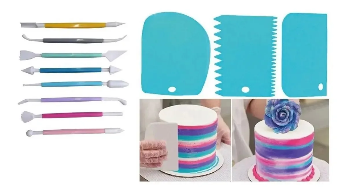 Kit de modelador e espátulas para fondant, pastéis, pastéis, cores e cores