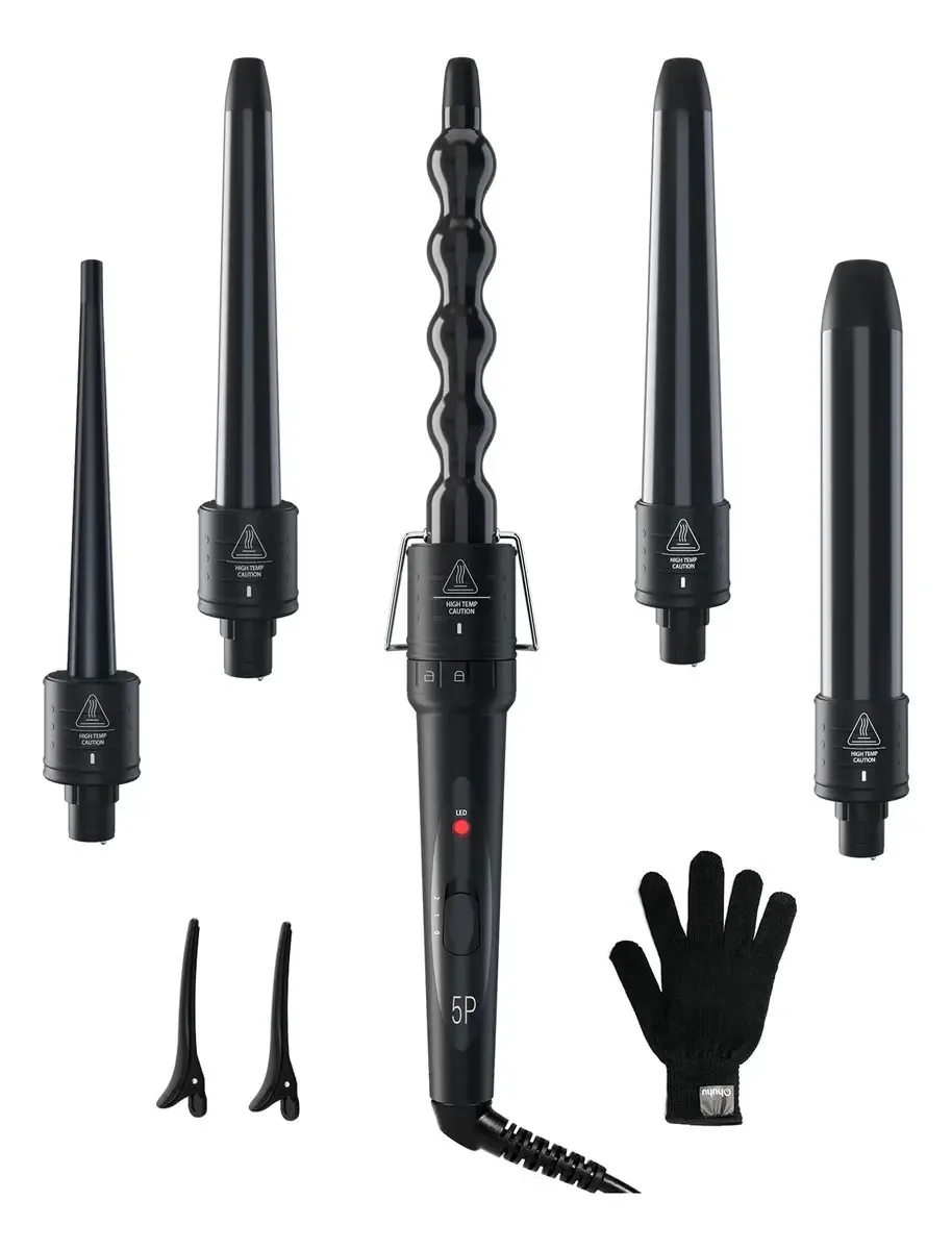 Conjunto de varinhas onduladas 5 em 1: varinha ondulada Ohuhu 5 Pi, cor preta