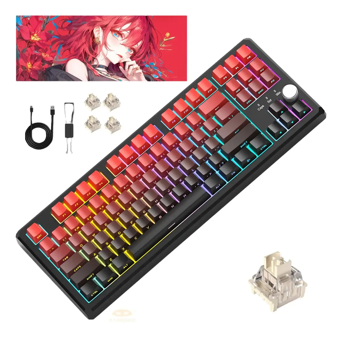 Teclado Mecânico Gamer Magegee Sky87 Sem Fio RGB Switches Ivory White