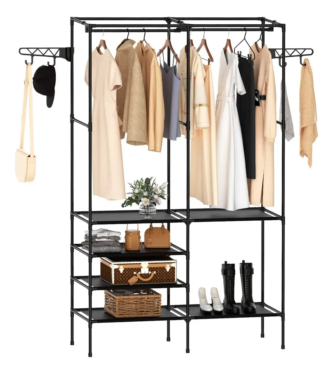 Organizador de armário para roupas, quarto, lavanderia, 173 cm, cor: preto