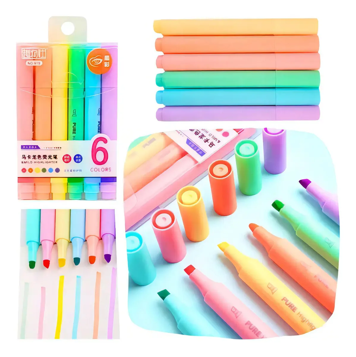 Kit Marca Texto Tons Pastéis Marcador Caneta Escolar