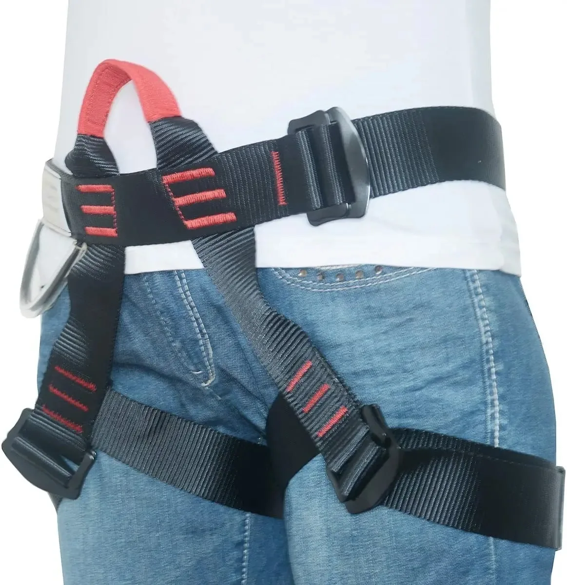 Arnês para escalada, rapel e canópia - Certificado. Preto ajustável