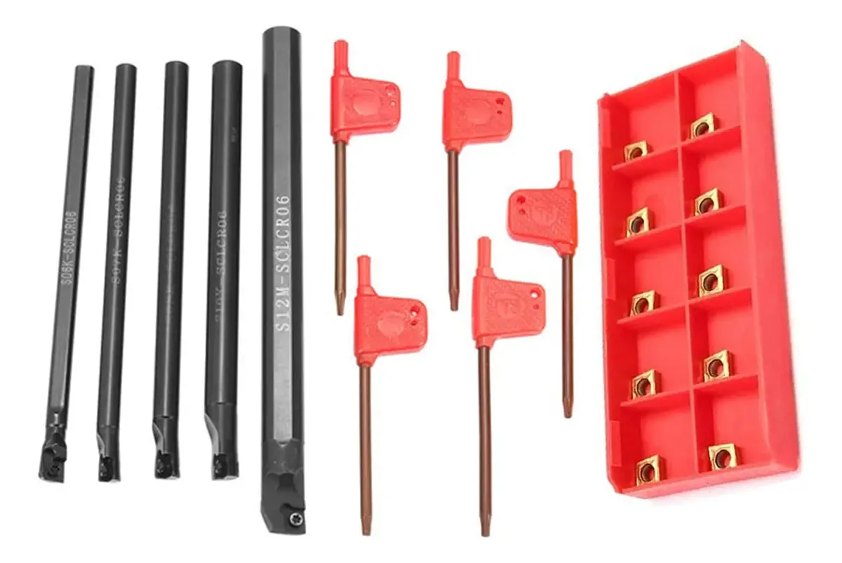 Conjunto de torneamento de porta-ferramentas CNC com insertos e chave