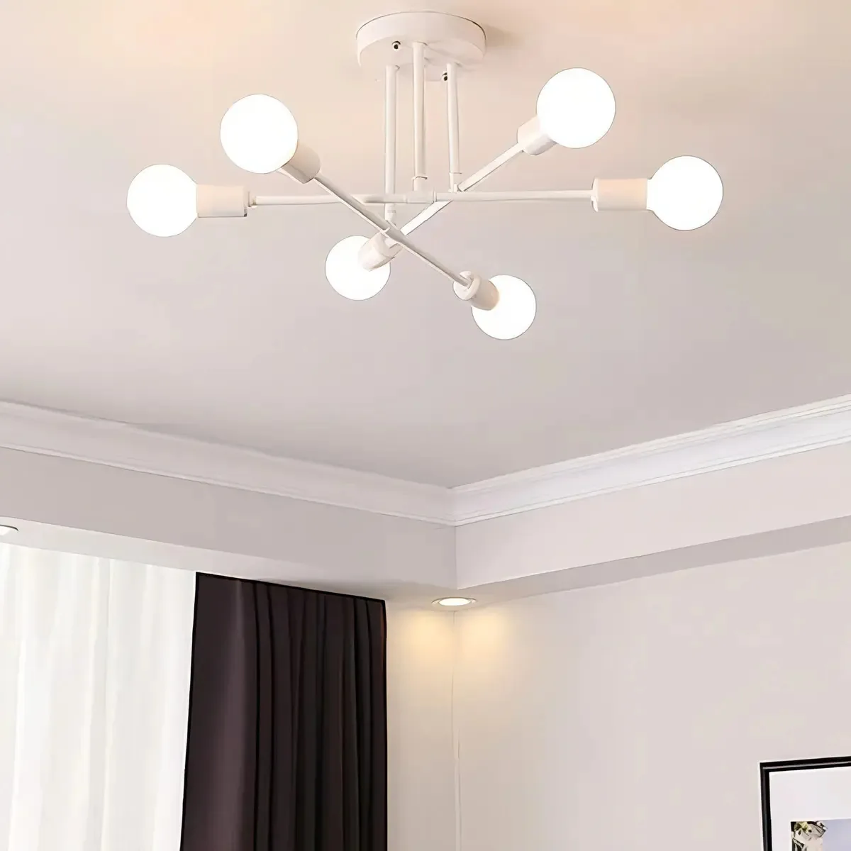 Lâmpada de teto com 6 luzes, iluminação de artefatos, branco nórdico