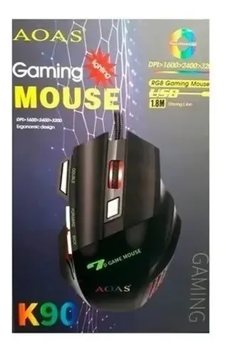 Mouse Gamer Aoas K90 Com Fio, Preto e 7 Botões