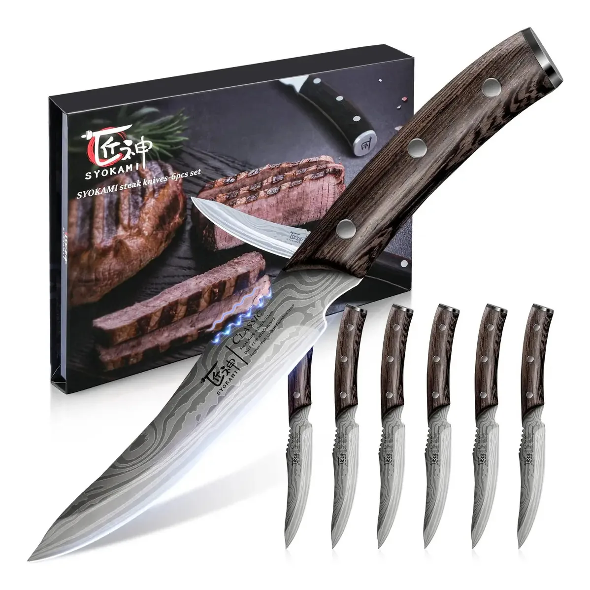 Conjunto Syokami de 6 facas de carne, facas japonesas