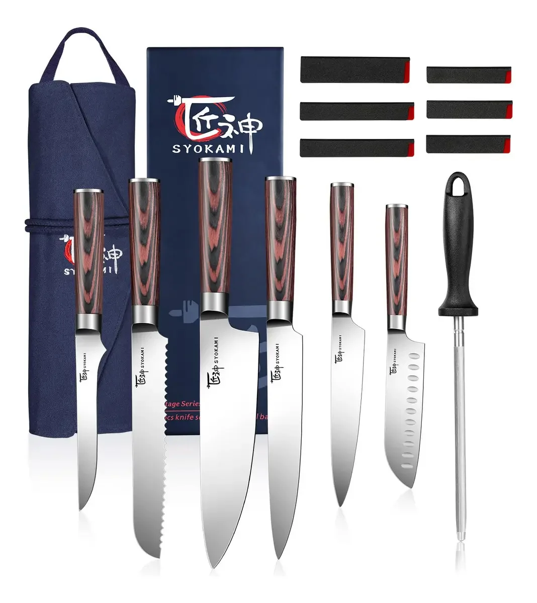 Conjunto de facas Syokami, 14 facas de cozinha estilo