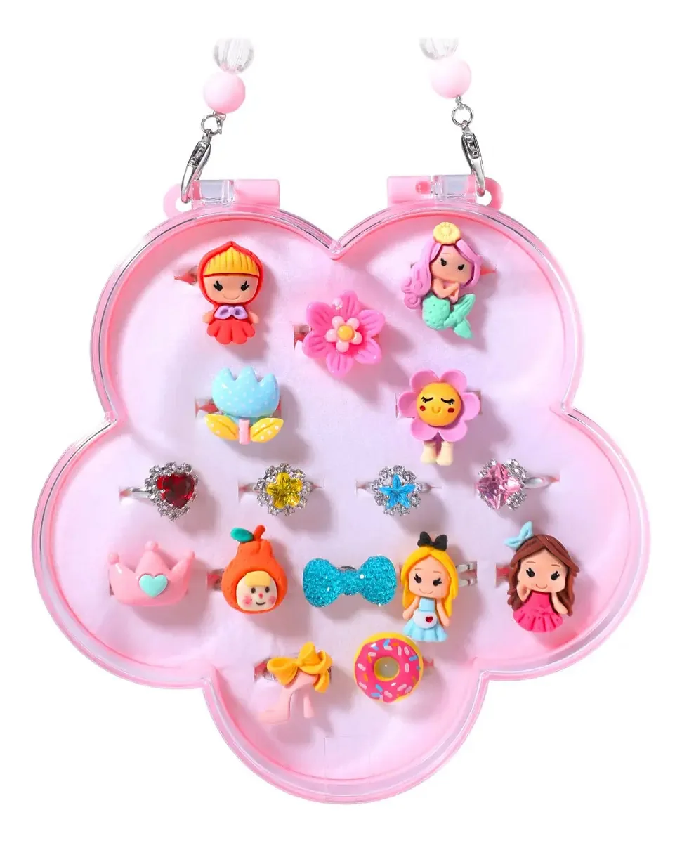 Anéis femininos em caixa Powerking, anéis femininos, ajustáveis, sem duplicação, anéis sociais para meninas (16 anéis rosa)