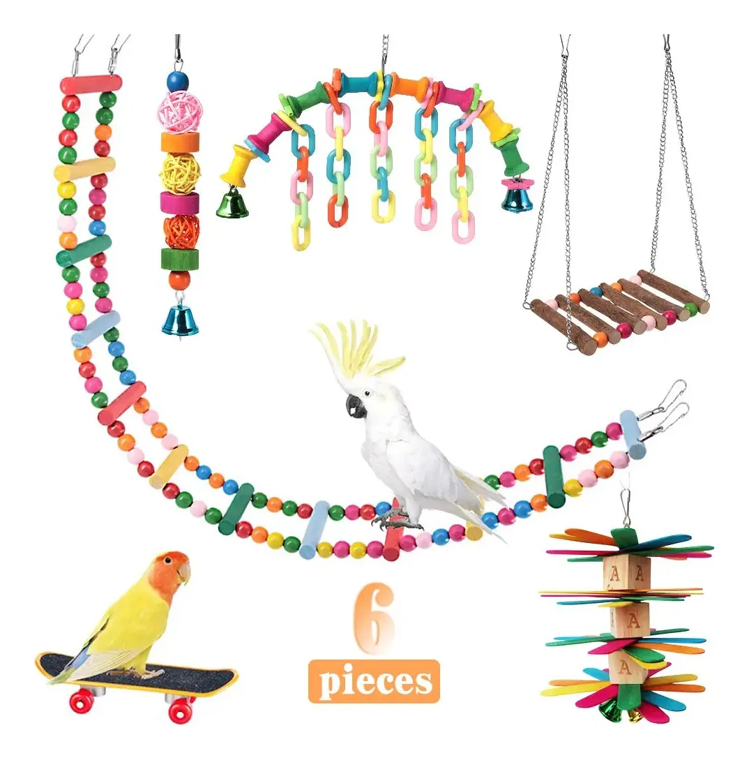 12 pacotes de brinquedos para pássaros, brinquedos de papagaio para pássaros, brinquedos para mastigar, brinquedos pendurados em forma de sino, brinquedos de gaiola para periquitos, cacatuas,...