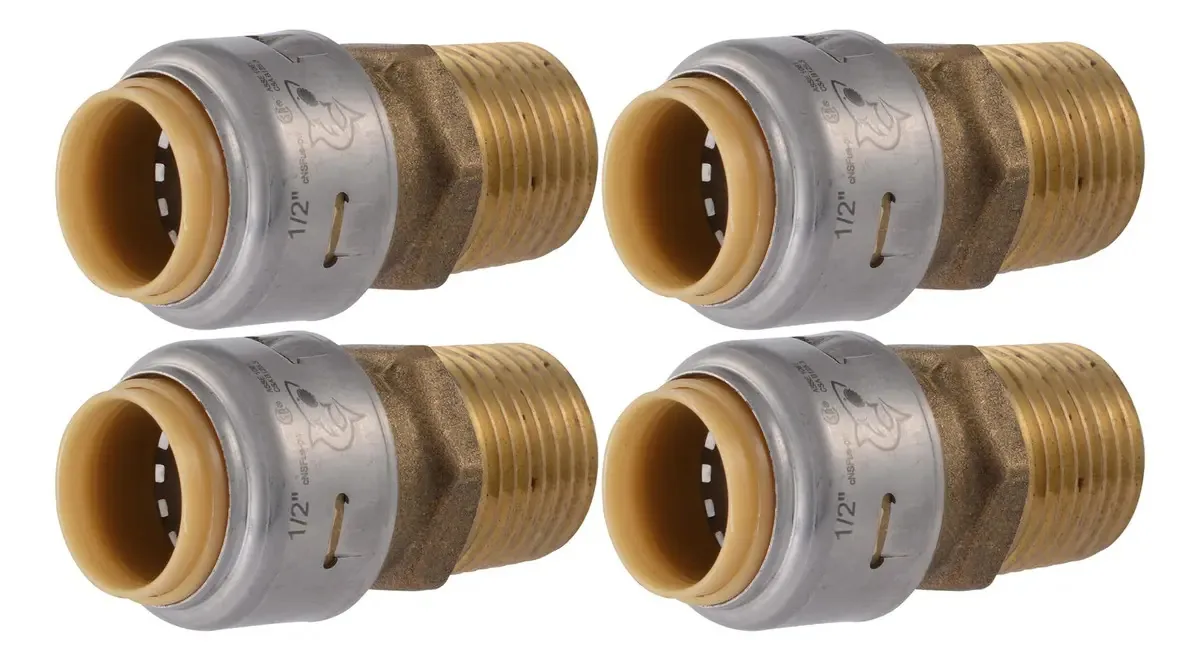 Adaptador Mnpt Sharkbite Max De 1/2 Polegada, Pacote Com 4, Conexão De Encanamento De Latão Por Pressão Para Tubos Pex, Cobre, Cpvc, Pe-rt, Hdpe, Ur120a4