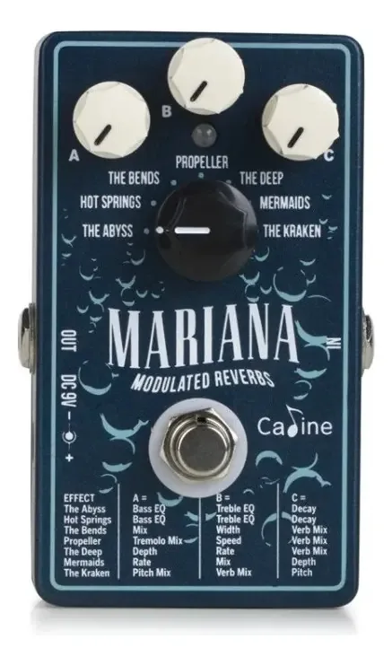 Pedal Guitarra Caline Mariana Modulate Reverbs 7 Efeitos Azul 9V
