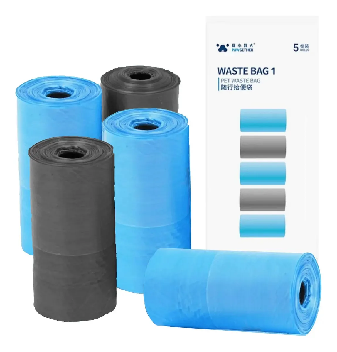 100 bolsas sanitárias para cães para coleta de fezes de cocô (5 rolos) coloridas