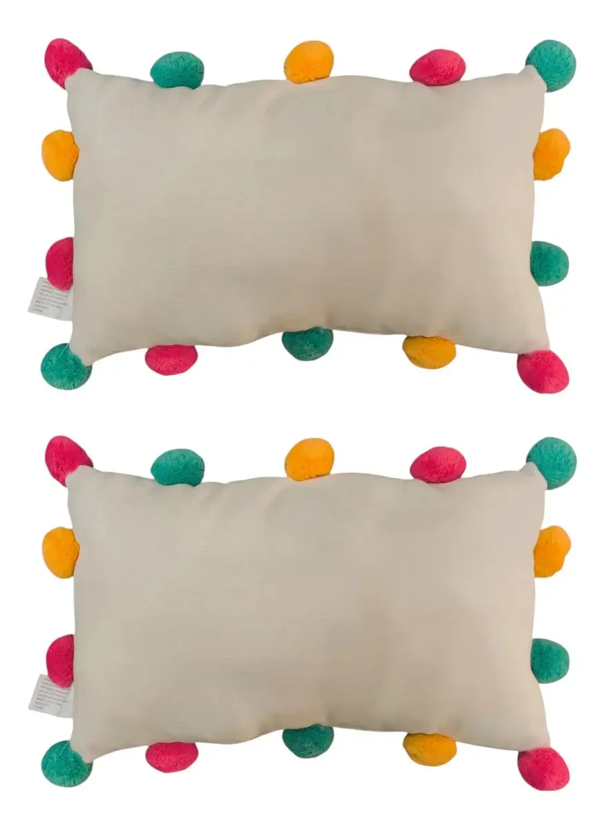 Almofada decorativa 50x30cm/2 bolas brancas multicoloridas