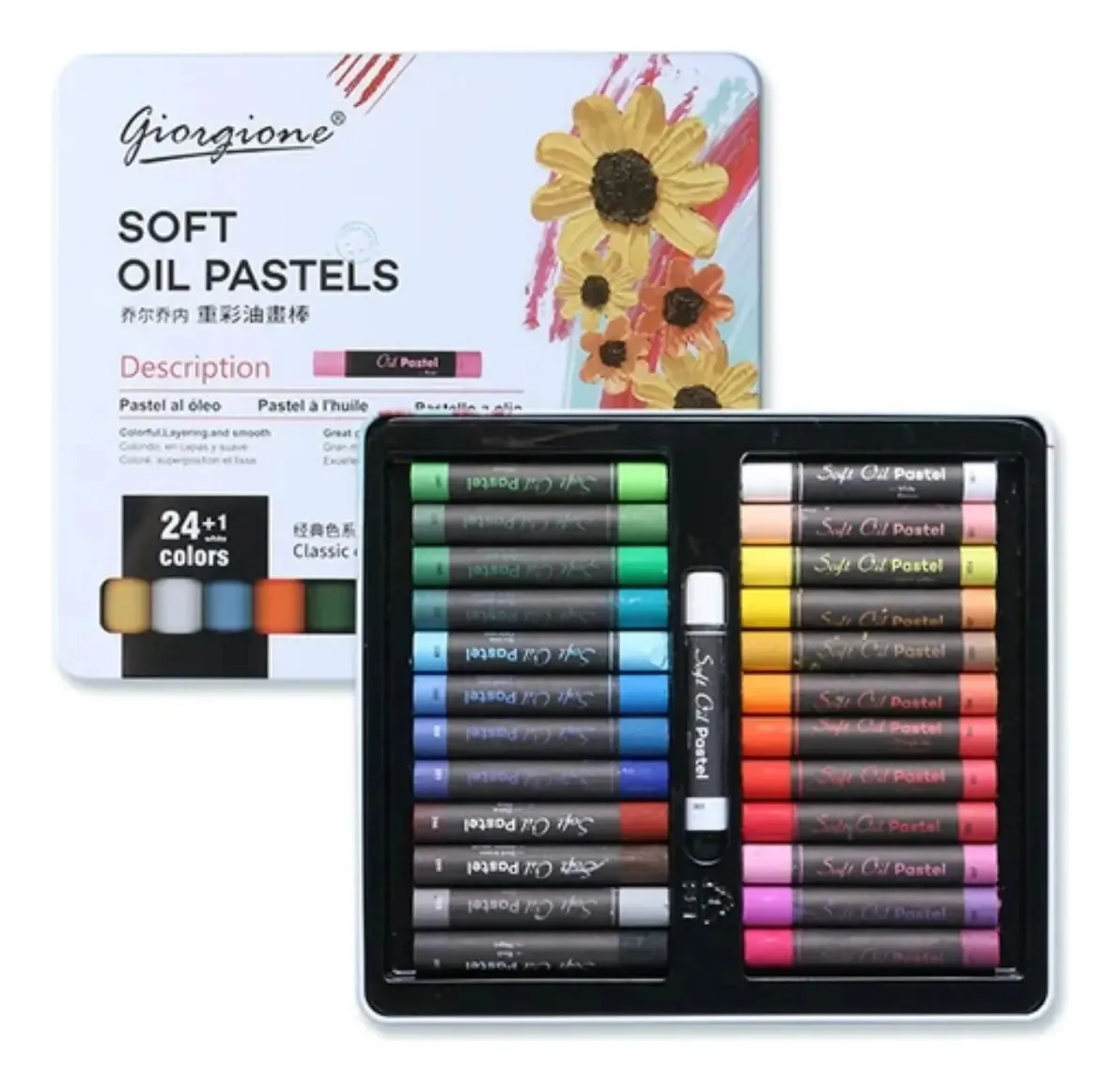 Pastéis de óleo macio X 24 cores Giorgiones Metal Box Color Soft Oil Pastels 24