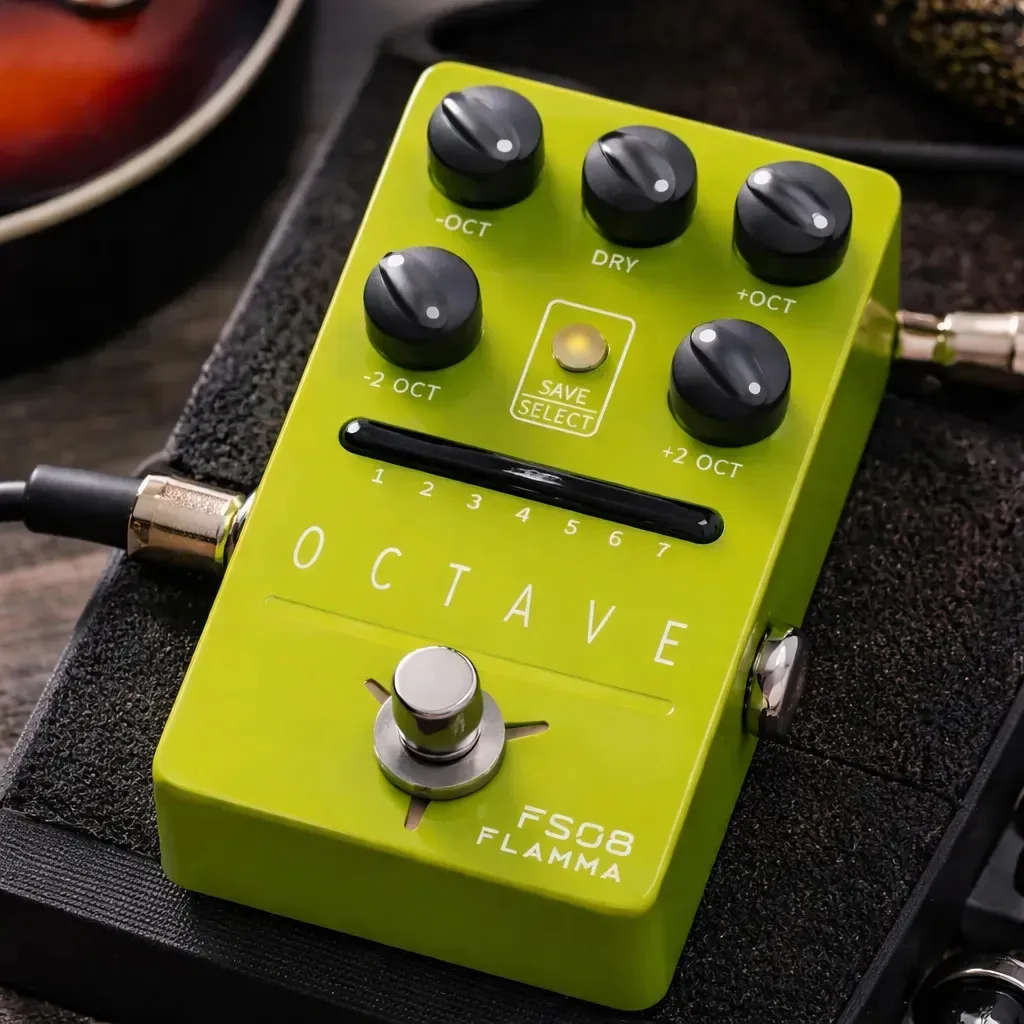 Pedal Oitavador Digital Flamma FS 08 Verde para Guitarra 7 Efeitos
