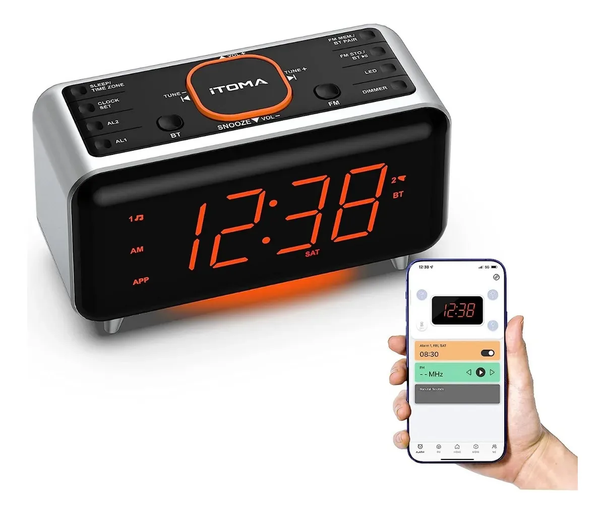 Relógio inteligente, rádio FM, despertador inteligente com aplicativo