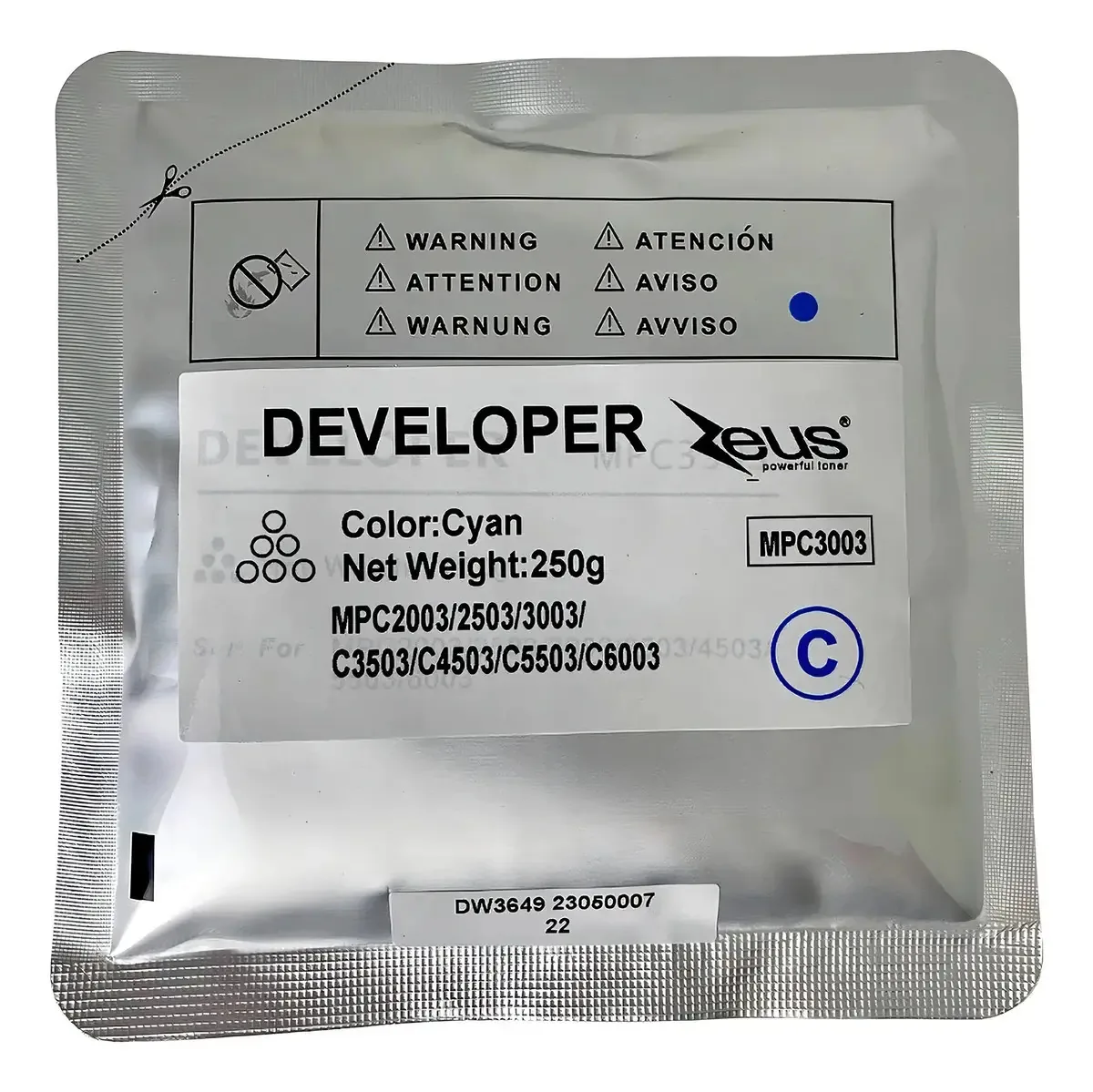 Revelador Developer Zeus Compatível Para Ricoh Mpc2003 C3003 Cor Ciano