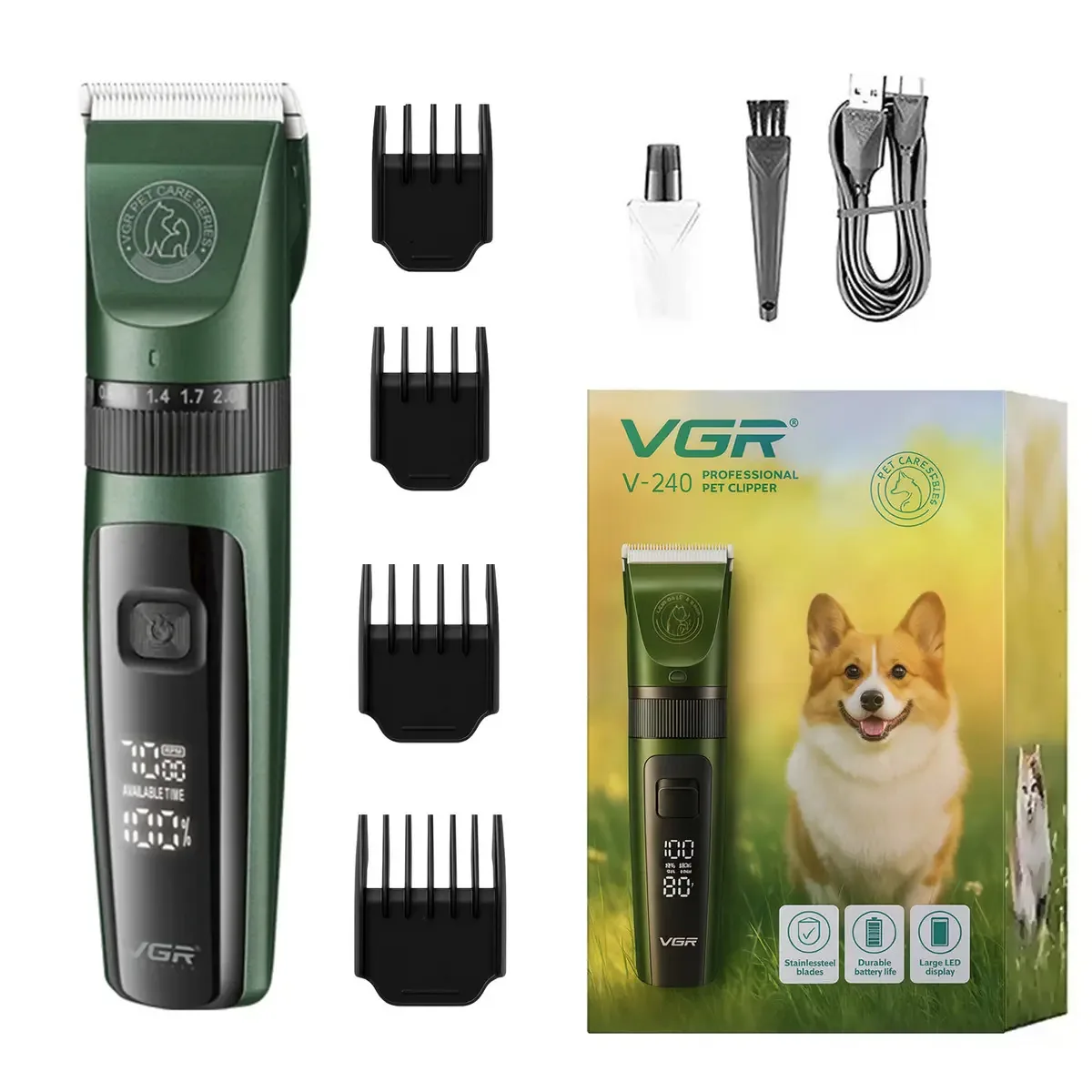 Máquina de cortar cabelo para descascar animais de estimação verde Vgr V-240 7000 rpm