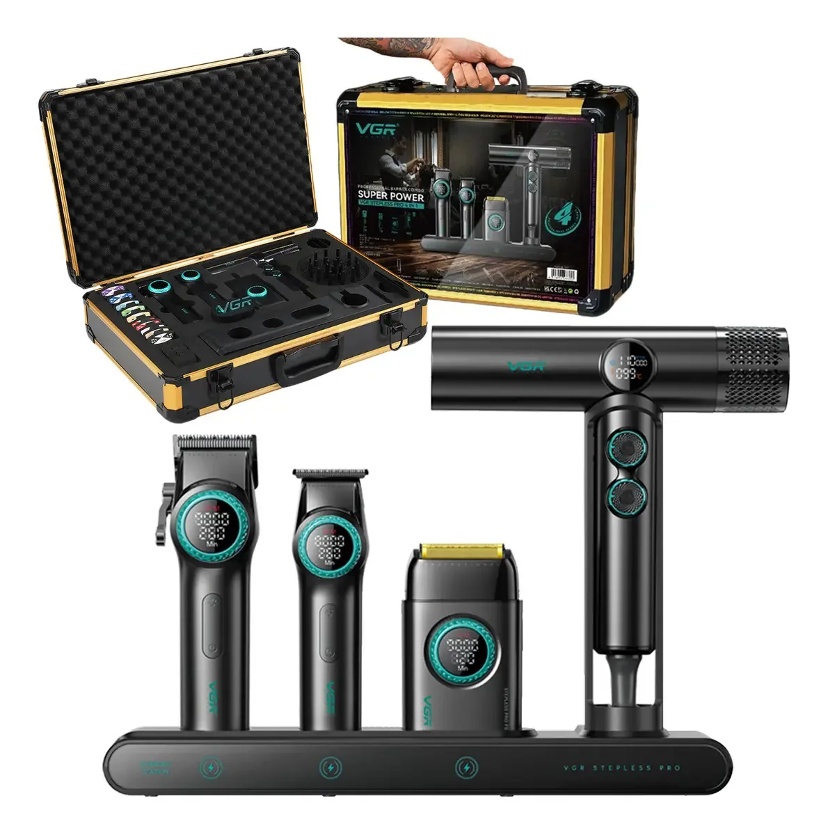 Kit De Máquinas E Secador Vgr Stepless Pro 4 In 1-black