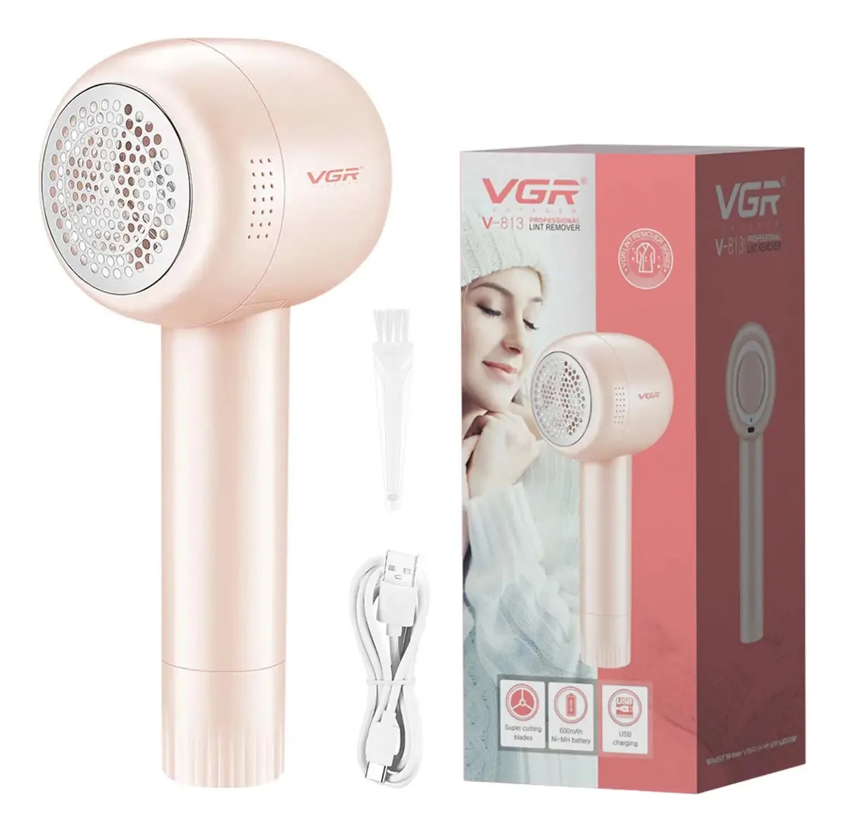Removedor de fiapos elétrico recarregável sem fio Vgr V-813 Usb Pink Color