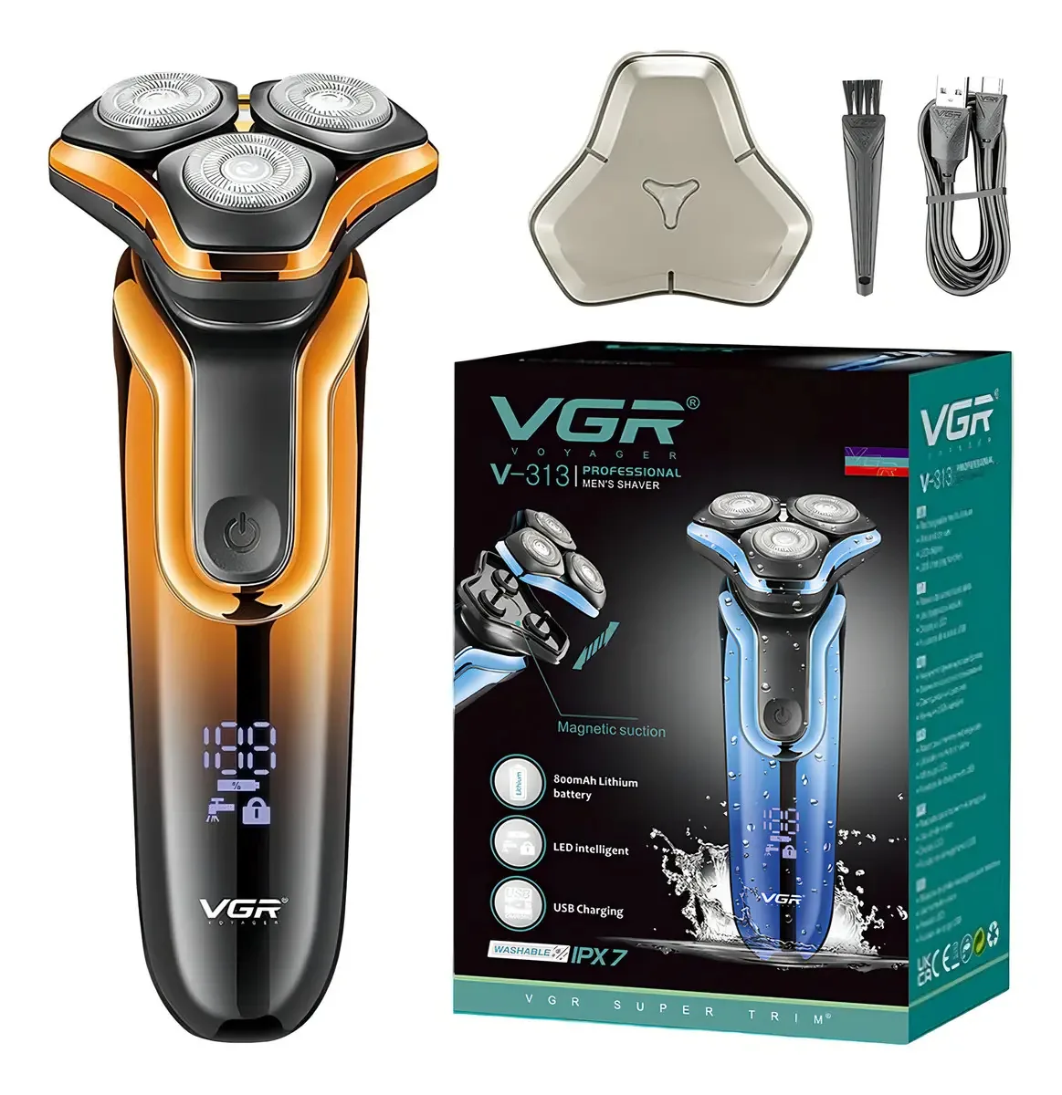 Barbeador elétrico masculino Vgr V-313 Usb Ipx7, barbeador elétrico masculino, cor dourada