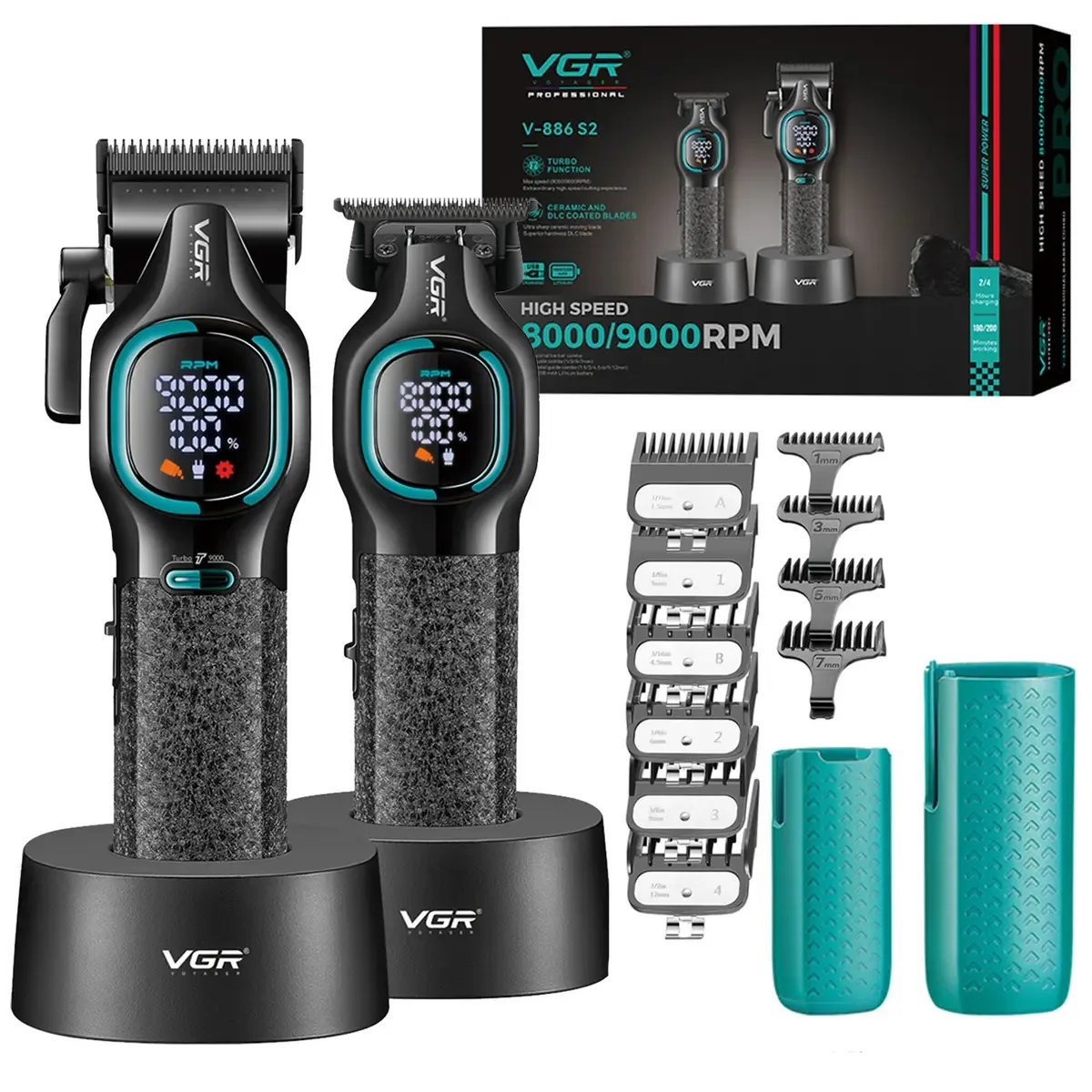 Máquina de cortar cabelo verde escuro Vgr V-886 S2 Grip 9000 rpm