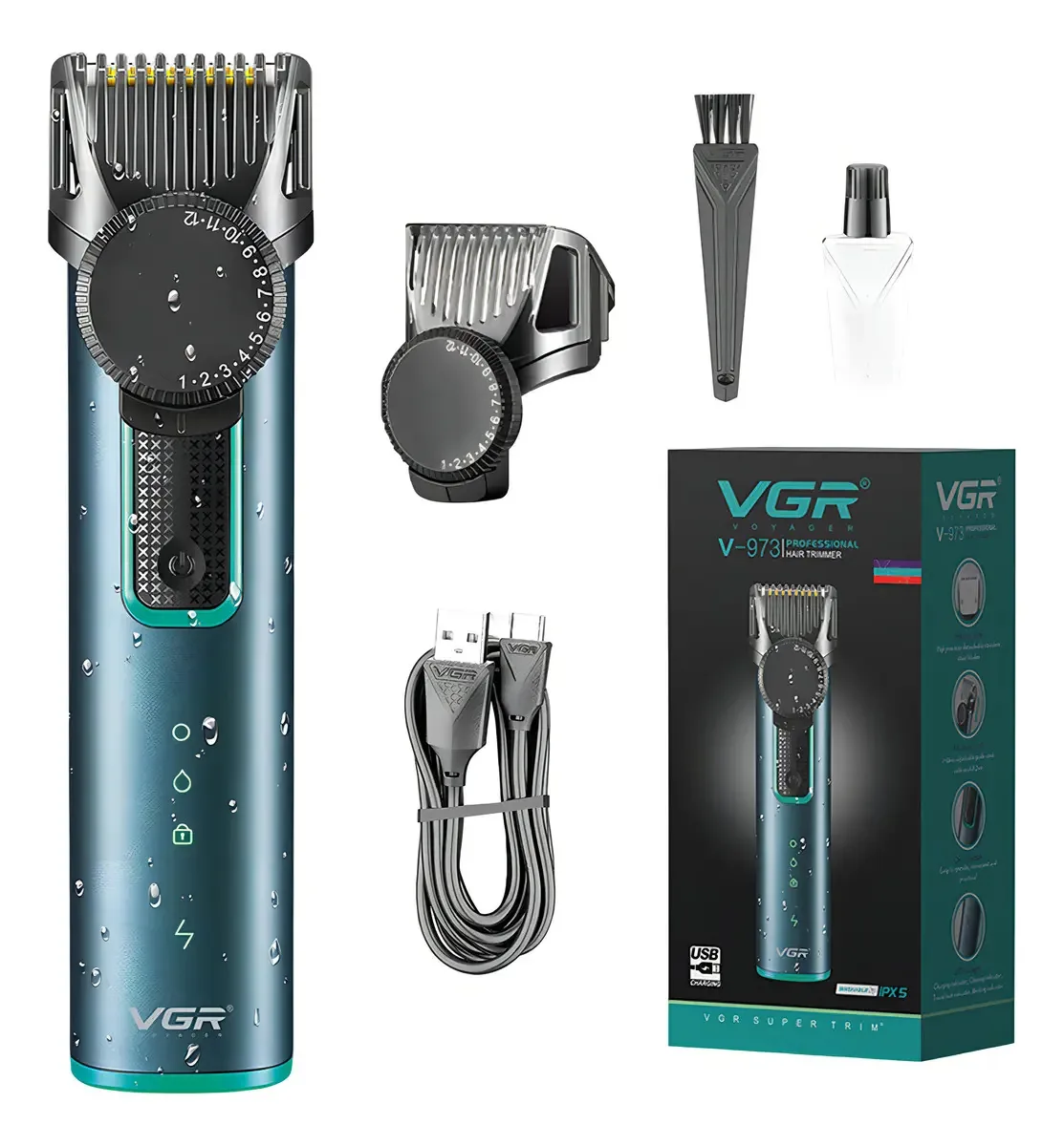 Maquina Corta Cabelo Barba Aparador Pente Ajustável Sem Fio Azul