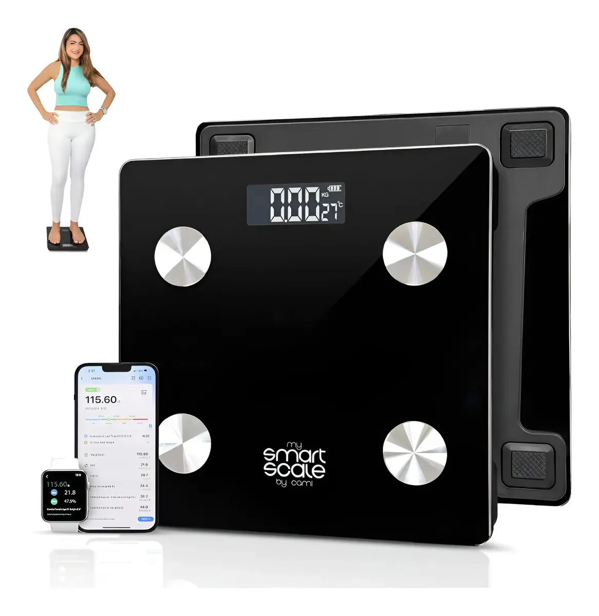 Powerfit - Balança de peso corporal inteligente, balança. Cor: Preto