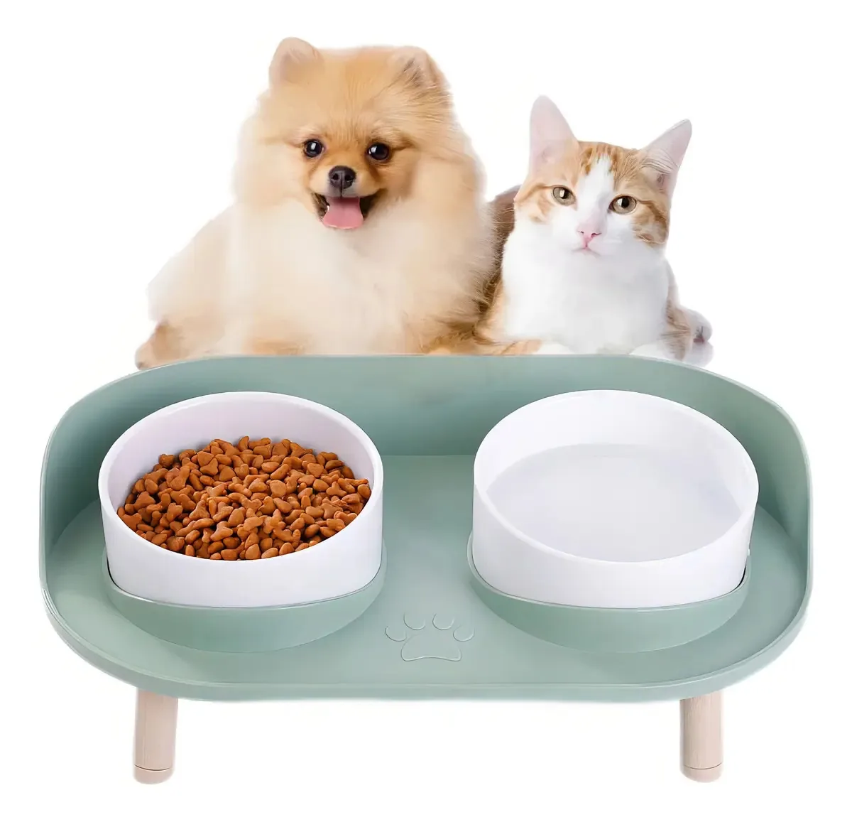 Par Tigela Alimentadora Elevada Ajustável Pet Cães E Gatos Cor Verde